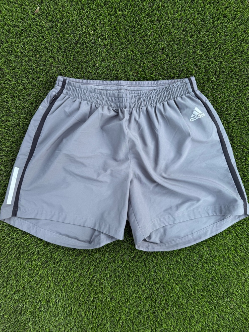 adidas Light Gray Athletic Shorts with Side Stripe